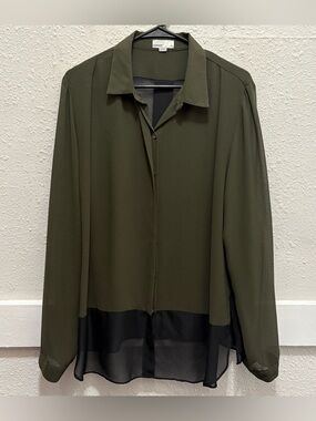Covet Green and Black Sheer Button Down Blouse Size Large